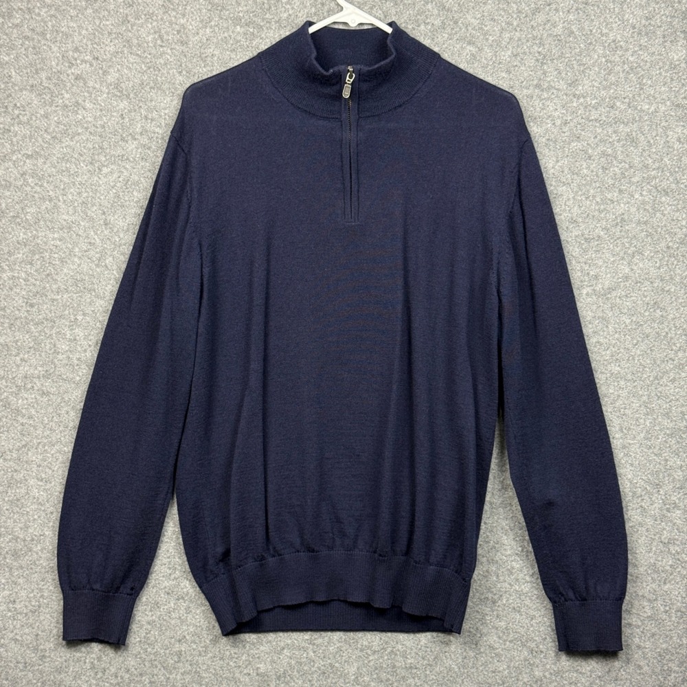 Charles Tyrwhitt Navy Merino Wool 1/4 Zip Sweater Men's Large